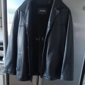 GUESS Men's Black Leather Coat